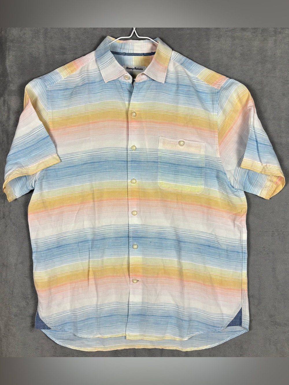 Tommy Bahama‎ Linen Blend Striped Short Sleeve Button Up Shirt Men's M Beachy